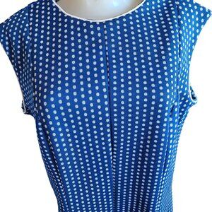 Vintage Large Dress 1970's 1of1 Handmade Blue White Polka Dot Sleeveless Stretch